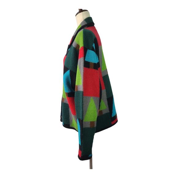 Marisa Christina Red Blue Green Tree Motif Wool Vintage Jacket Sweater Coat M - Picture 2 of 4